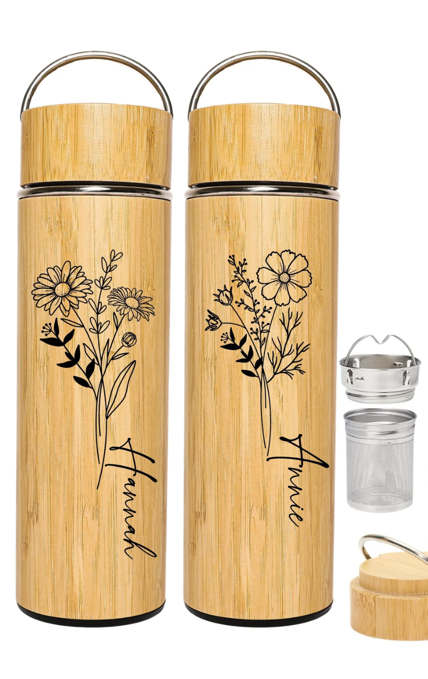 Custom Name Bamboo Water Bottle Tea Infuser